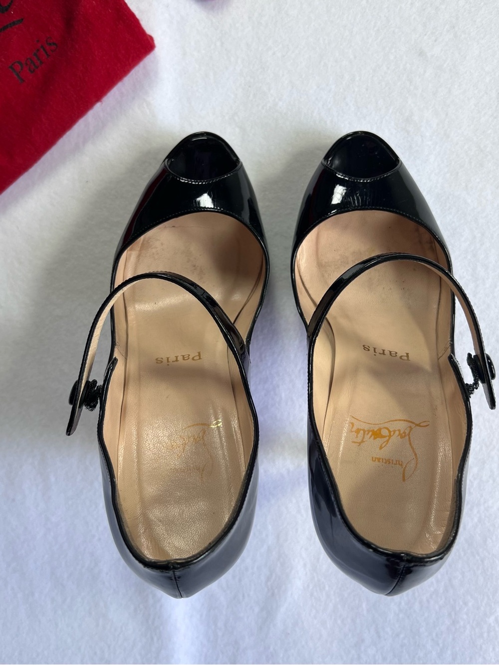Christian Louboutin Black Patent Mary Jane Peep-Toe Platform Pumps - Picture 2 of 7